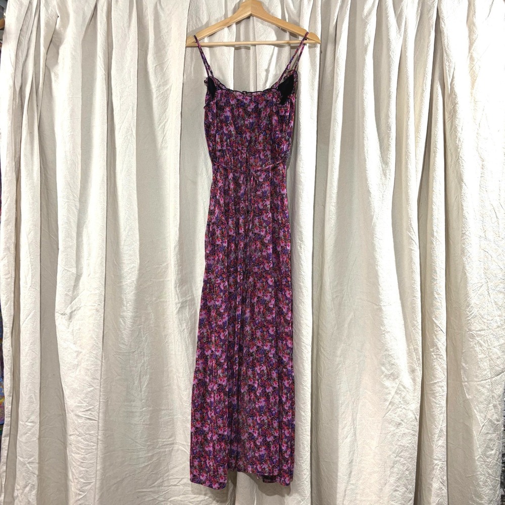 Lulus Floral Sheer‎ Duster Maxi Dress Purple Pink Open Front XS